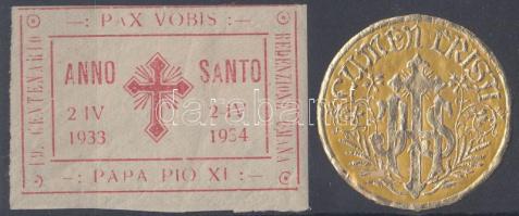 1933-1934 Katolicizmus: Szent év, XI. Pius pápa + Lumen Cristis arany dombornyomású pecsétbélyeg