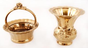 Dúsan aranyozott porcelán mokkás készlet, hat személyes készlet, plusz hozzá asztali dísztárgyak: vá...