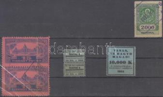 Budapest városi bélyeg 2000K + 2x15P + Munkanélküliek karácsonyi segélybélyeg 1924 10.000K + 19292x50f