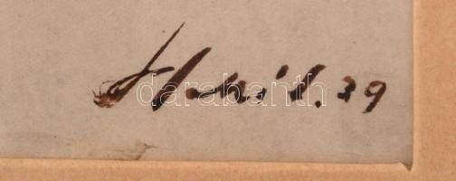 Holló László (1887-1976): Alakok tanulmány, tus, papír, jelzett, paszpartuban, üvegezett fa keretben...