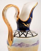 Tájképpel díszített kiöntő, kézzel festett, fülén repedéssel, m: 30 cm