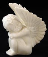 Üldögélő jobbra néző angyalka, bisquit porcelán, jelzés nélkül, hibátlan, m:10 cm