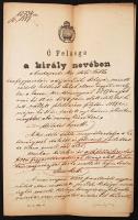 1887 Ő Felsége a király nevében a budapesti ítélőtábla adójövedéki kihágással vádolt személyt felmenti, száraz pecséttel ellátva, 34x21cm