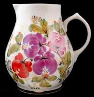 Virágmintás porcelán kiöntő, hibátlan, jelzett, m: 20 cm