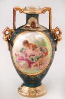 Victoria Austria mini váza, matricás szerelmes képpel, kopott, jelzett, m:12 cm