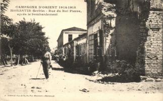 Bitola, Monastir; Rue du Roi Pierre / street after the bombing, destroyed buildings (EK)
