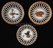 Iris porcelán 3 db fonott tálka, állatképekkel, hibátlan / Iris chinaware plates d: 10 cm