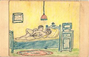 Pornographic hand-painted postcard