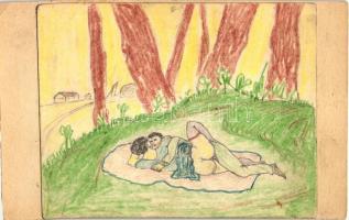 Pornographic hand-painted postcard (EK)