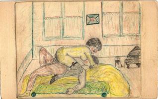 Pornographic hand-painted postcard