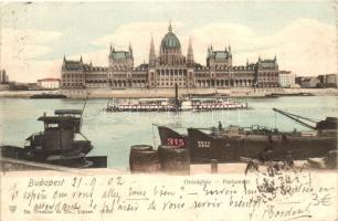 Budapest V. Országház, uszályok, gőzhajó