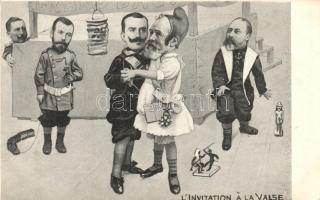 LInvitation a la valse; Wilhelm II, Loubet, Viktor Emanuel III, Nikolaus II; political satire