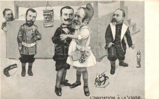 L'Invitation a la valse; Wilhelm II, Loubet, Viktor Emanuel III, Nikolaus II; political satire