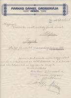 1914 Farkas Dániel Drogériája, Désen fejléces levél, 29x22cm