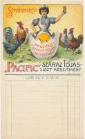 cca 1908 Strobentz-féle "Pacific" Száraz Tojás - Liszt-készítmény, dekoratív litho jegyzék, 18x11cm