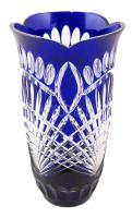 Kétrétegű kék kristályváza, hámozott, metszett, hibátlan, m: 25 cm