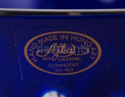 Kétrétegű kék kristályváza, hámozott, metszett, hibátlan, m: 25 cm