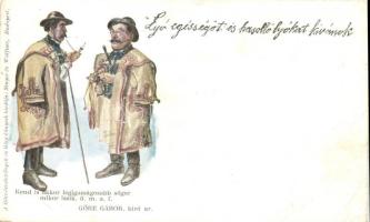 Göre Gábor bíró úr; Göre levelezőlapok és Göre könyvek kiadása / Hungarian humorous folklore rhyme (lyuk / pinhole)