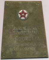 DN "BP Vörös Meteor SK. Úszószakosztályának Vándordíja - Azév legeredményesebb versenyzőjének" fém emlékplakett (83x97mm) T:2,2-