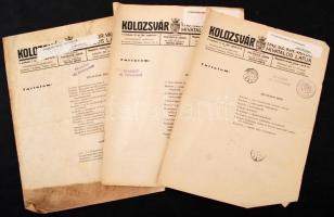 1941-42 Kolozsvár THJ. Sz. Kir. Város Hivatalos Lapja, 9 szám, vegyes minőségben