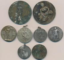 8db klf sportérem a Horthy-korszakból, közte Berán Lajos (1882-1943) ~1925. "Országos Testnevelési Tanács" ezüstözött Br emlékérem (40mm), Berán Lajos (1882-1943) 1929. "Magyar Királyi Földművelésügyi Miniszter / A mezőgazdaság terén szerzett érdem elismeréséül" bronzozott hadifém emlékérem (60mm) T:2-,3,3- ph., patina