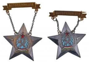 1953. "Sztahanovista" zománcozott fém kitüntetés, mindkettő eredeti tokban (2x) T:2