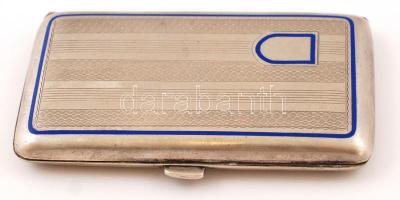 Kék zománccal díszített ezüst(Ag) névjegykártyatartó, jelzés nélkül, 9,5x5 cm, 74,3 g