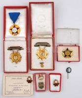 9db szocialista jelvény és kitüntetés, főleg zománcozottak tokokkal, közte "Mezőgazdaság Kiváló Dolgozója", "Kiváló Szövetkezeti Munkáért", "Szövetkezeti Ipar Törzsgárda" 5 és 10 év után T:vegyes