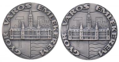 Renner Kálmán (1927-1994) DN "Győr város emlékérem" ezüstözött Br plakett dísztokban (2x) (80mm) T:2
