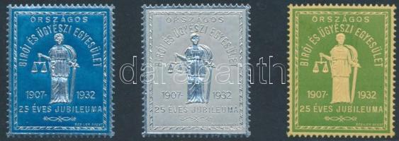 1932 Orsz. Bírói és Ügyészi Egyesület 3 klf színű dombornyomott levélzáró