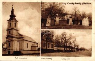 Lovasberény, Református templom, Gróf Cziráky kastély főbejárata, Öreg utca, kiadja Meiszter János és fia (fa)