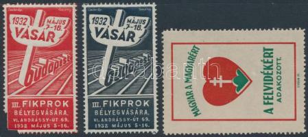 1932 III.FIKPROK kék és piros (foghiány) és "Felvidékért adakozott" levélzáró