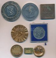 8db klf emlékérem, emlékplakett, közte Kiss Nagy András (1930-1997) 1974. "AEROFILA 74 / Nemzetközi Légipostabélyeg Kiállítás Budapest" Br emlékérem (40mm), Fekete Géza (Dezső) (1939-) 1973. "Újító Mozgalom" Br emlékérem (60mm) T:vegyes, egyiken ragasztónyom