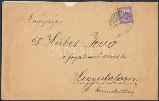1930 Irredenta levélzáró Kisújszállásról Hegyeshalomra, rendőr fogalmazónak küldött levél hátoldalán