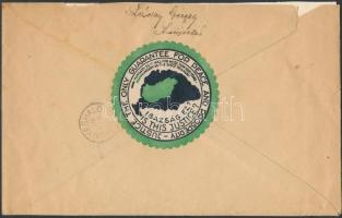 1930 Irredenta levélzáró Kisújszállásról Hegyeshalomra, rendőr fogalmazónak küldött levél hátoldalán