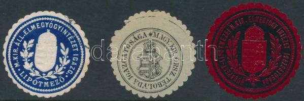 Magy.Kir.Orsz. Tébolyda és utód intézményei 3 klf pecsétbélyeg