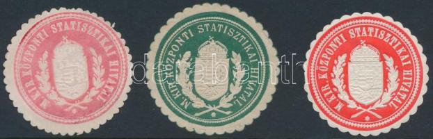M.Kir. Központi Statisztikai Hivatal 3 klf színű pecsétbélyeg