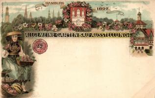 1897 Hamburg, Allgemeine Gartenbau Ausstellung; Kunstanstalt Rosenblatt / Gardening Expo litho