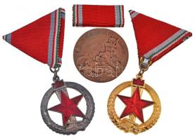 1954. "Dunai árvízvédelemért" Br jelvény nem eredeti tokban (37mm) + 1974. "Tűzbiztonsági Érem" arany és ezüst fokozata, aranyozott és ezüstözött, zománcozott kitüntetések szalaggal, egyik szalagsávval, eredeti tokban T:2,2-