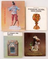4 db művészettel kapcsolatos könyv: Katona Imre: Poharak, kupák, serlegek. XIX. századi üvegtárgyak a budapesti Iparművészeti Múzeumban. Bp., 1978, Corvina. Kicsit kopott vászonkötésben, papír védőborítóval, egyébként jó állapotban.; Nékám Lívia: Meisseni porcelán a budapesti Iparművészeti Múzeum gyűjteményében. Bp., 1980, Corvina. Kicsit kopott vászonkötésben, kopottas papír védőborítóval, egyébként jó állapotban.; Sikota Győző: Herendi porcelán. Bp., 1974, [Műszaki Kiadó]. Kicsit laza, némileg vetemedett kartonált papírkötésben, egyébként jó állapotban.; K. Csilléry Klára: A magyar nép bútorai. Bp., 1972, Corvina (Magyar népművészet 4.). Kicsit kopott kartonált papírkötésben, egyébként jó állapotban.