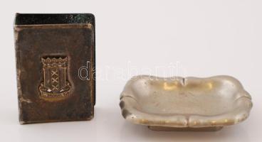 Fém tálka 5×7 cm és egy fém gyufatartó, Amszterdam címerével, 5,5×4 cm