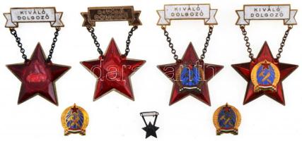 ~1950. "Kiváló Dolgozó" Rákosi-címeres zománcozott fém kitüntetés (4x), egyik miniatűrrel, három eredeti tokban T:2