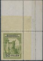 Budapest Székesfőváros 50f széles ívsarki okmánybélyeg 10 1/2 fogazással