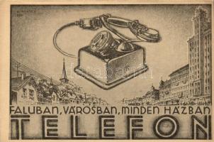 Faluban, városban, minden házban telefon / Hungarian telephone advertisement, folding card s: Horváth K.