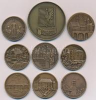9db Br emlékérem klf magyar városokról T:1,1-,2