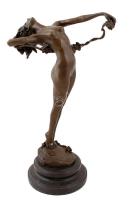 Női akt szőlő fürtökkel, jelzett (H. Frishmuth, J.B Deposee), nagy szériás modern bronz szobor, márvány talapzattal, m:31 cm (talapzat nélkül)