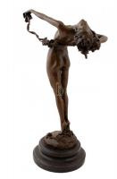 Női akt szőlő fürtökkel, jelzett (H. Frishmuth, J.B Deposee), nagy szériás modern bronz szobor, márv...