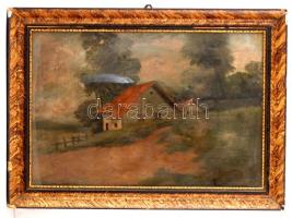 Neogrády jelzéssel: Ház az erdő szélén, olaj, fa, üvegezett fa keretben, 38,5×57,5 cm