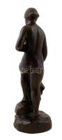 Törölköző női akt, bronz, jelzett (JustA), m:15 cm