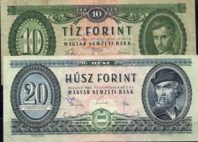 1960. 10Ft T:III + 1965. 20Ft elő- és hátlap felfelé csúszva T:II